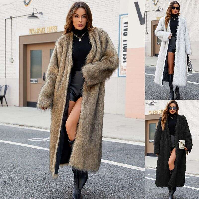 Women's Clothing Fashion V Neck Long Fur Female Autumn And Winter New Plush Warm Coat