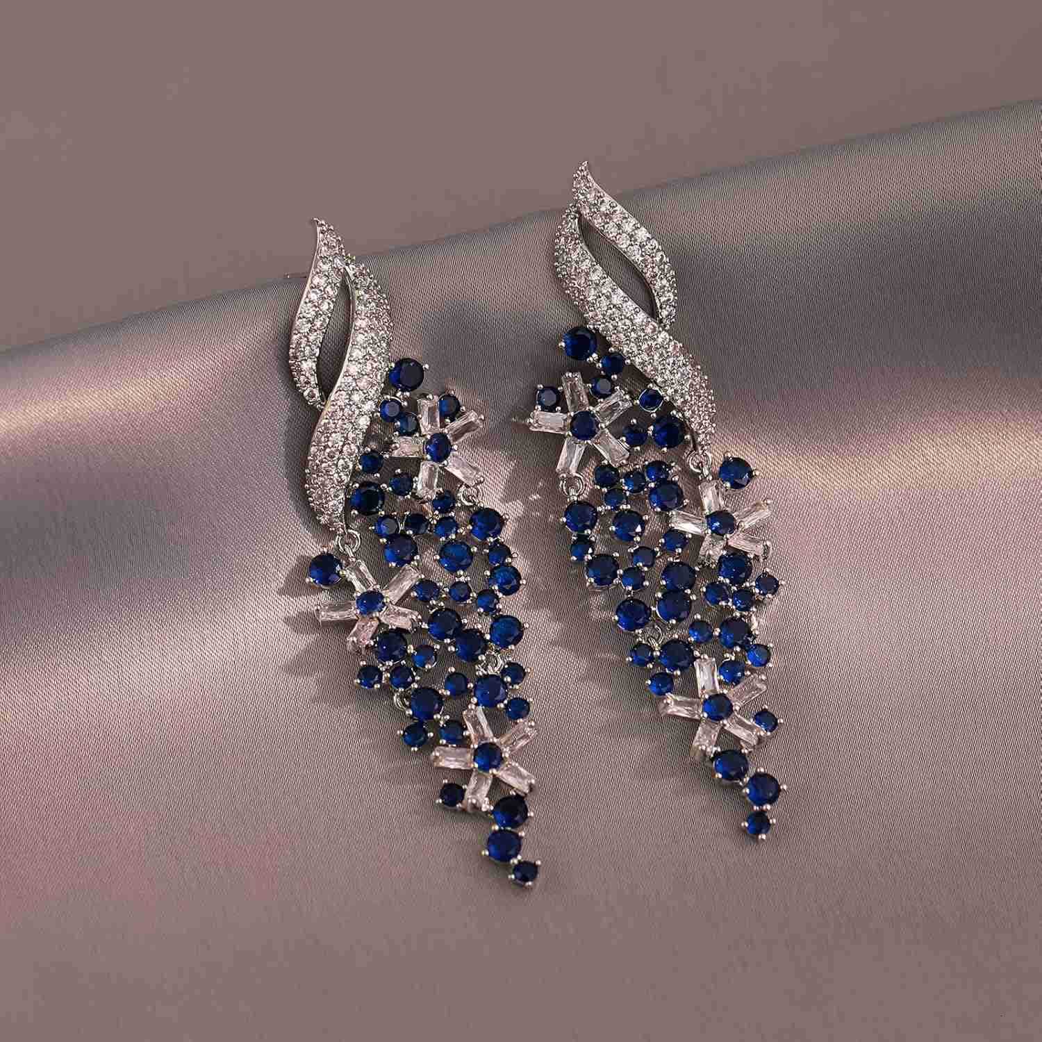 Gemstone Drop Dangle Earrings Rhinestone Cluster Earrings Luxury Bridal Flower Fashion Jewelry 18K Gold Plated 925 Sterling Silver Posts Sparkly Eveni