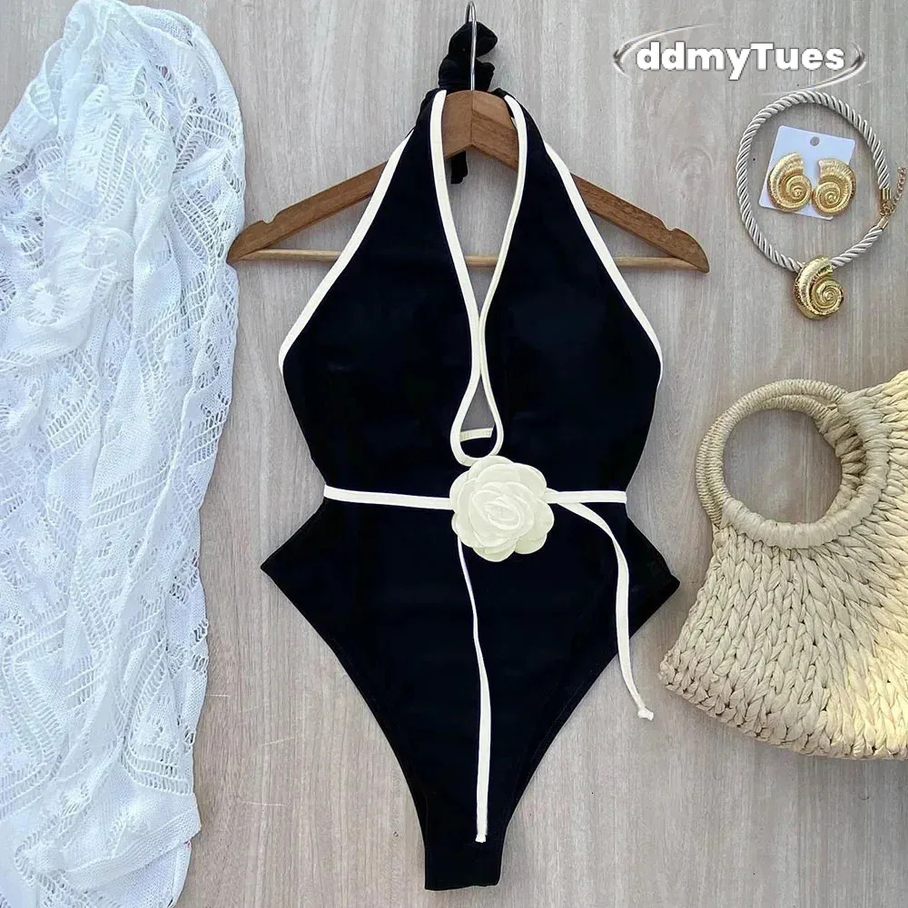 Floral One Piece Halter Bandage Swimwear Women Swimsuit Bathing Suit Beachwear Monokini Female Swimming Suits 250718 TUES