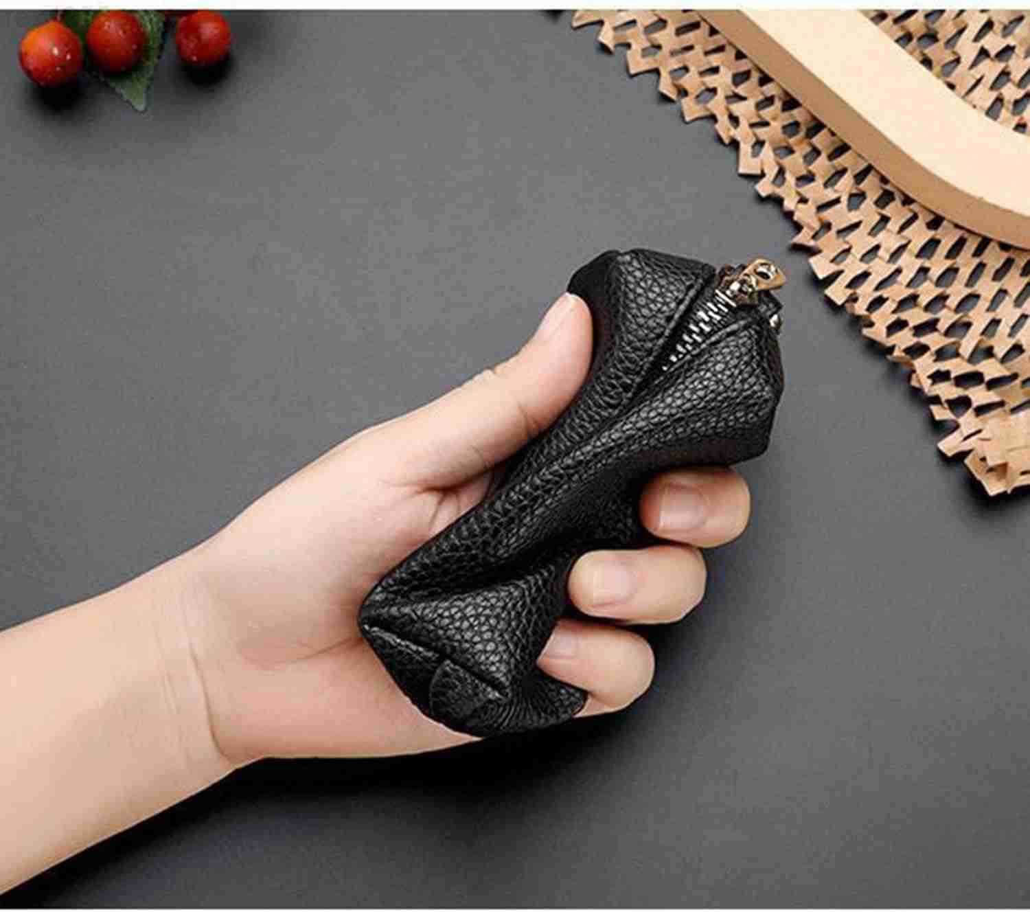 Unisex Genuine Leather Key Case Wallet Pouch Bag Keychain Holder with Key Ring Zipper BlackW250911