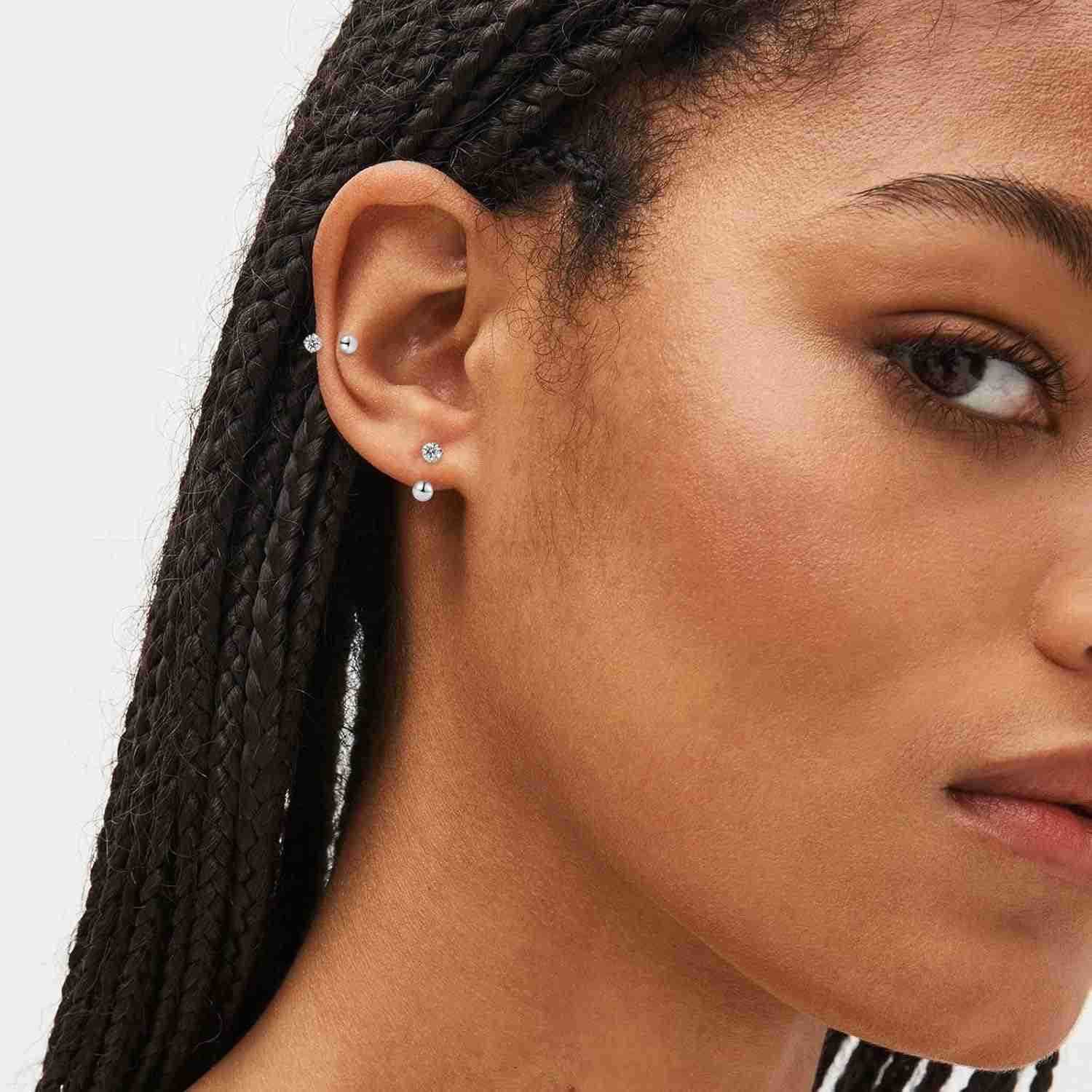 8mm Small Half Hoop Huggie Earrings for Women Teen Girls with Ball Screw Back 3mm CZ Open Hoop Earrings Cartilage Helix Piercing Ball Screw BacksW2509
