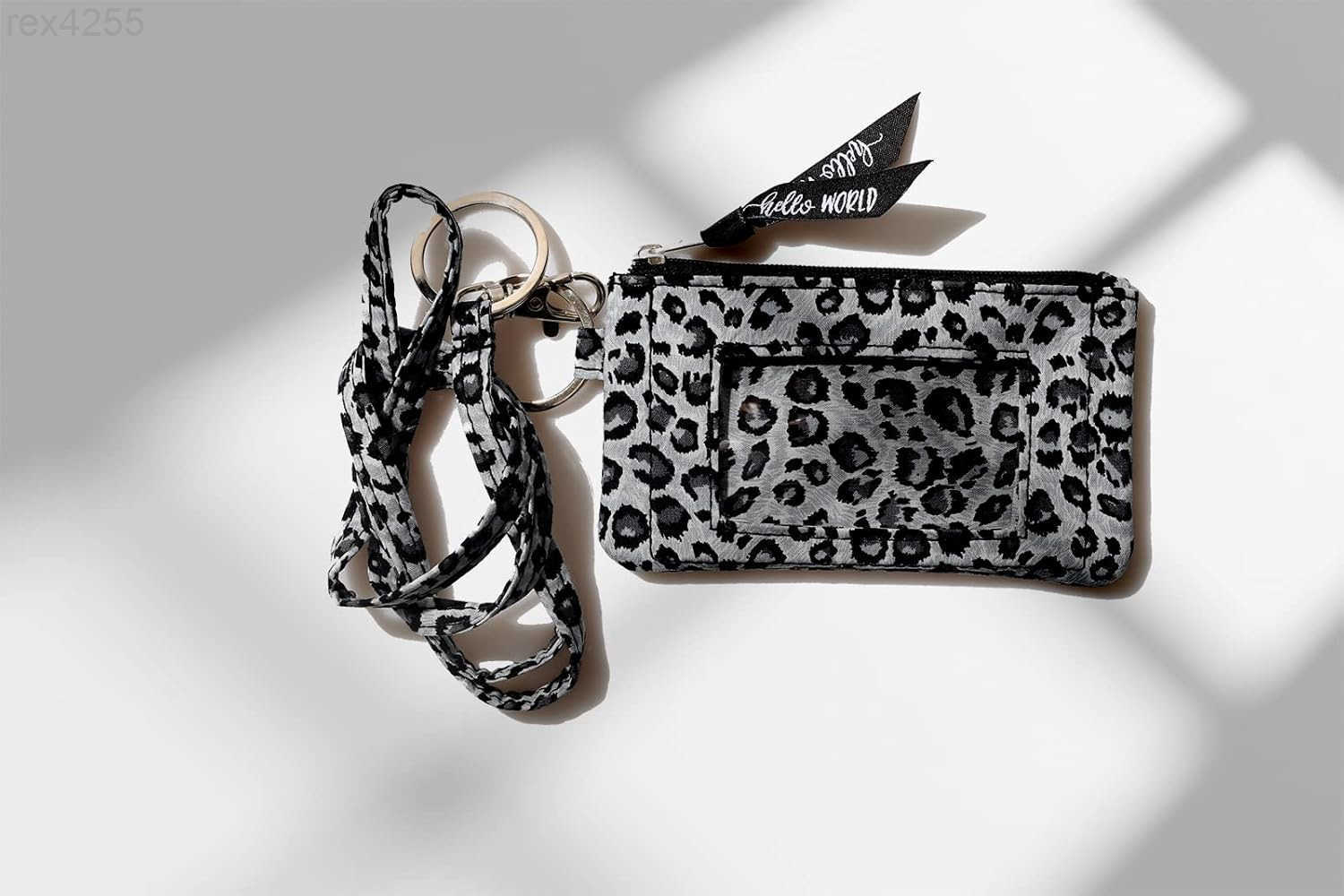 Case Wallet with Lanyard Womens Fashion ID Holder Keychain Leopard GreyW250911