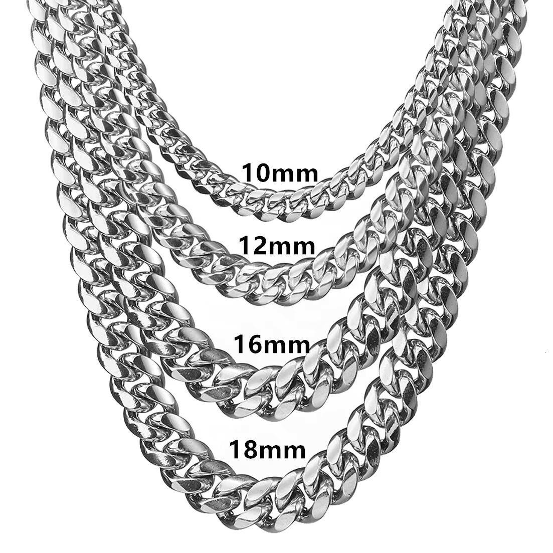 HipHop Miami Thick Cuban Link Chain Stainless Steel Necklace for Men Women 18k Gold Plated Jewelry Bracelets