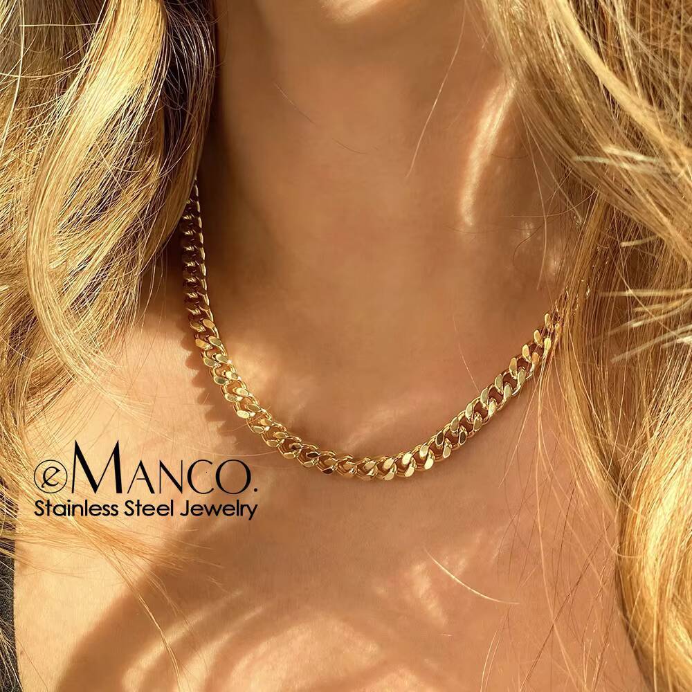 EManco Stainless Steel Womens Cuban Link Chain Necklace Hip Hop Punk Choker Colar Anniversary 2MM3MM4MM6MM8MM Sizes