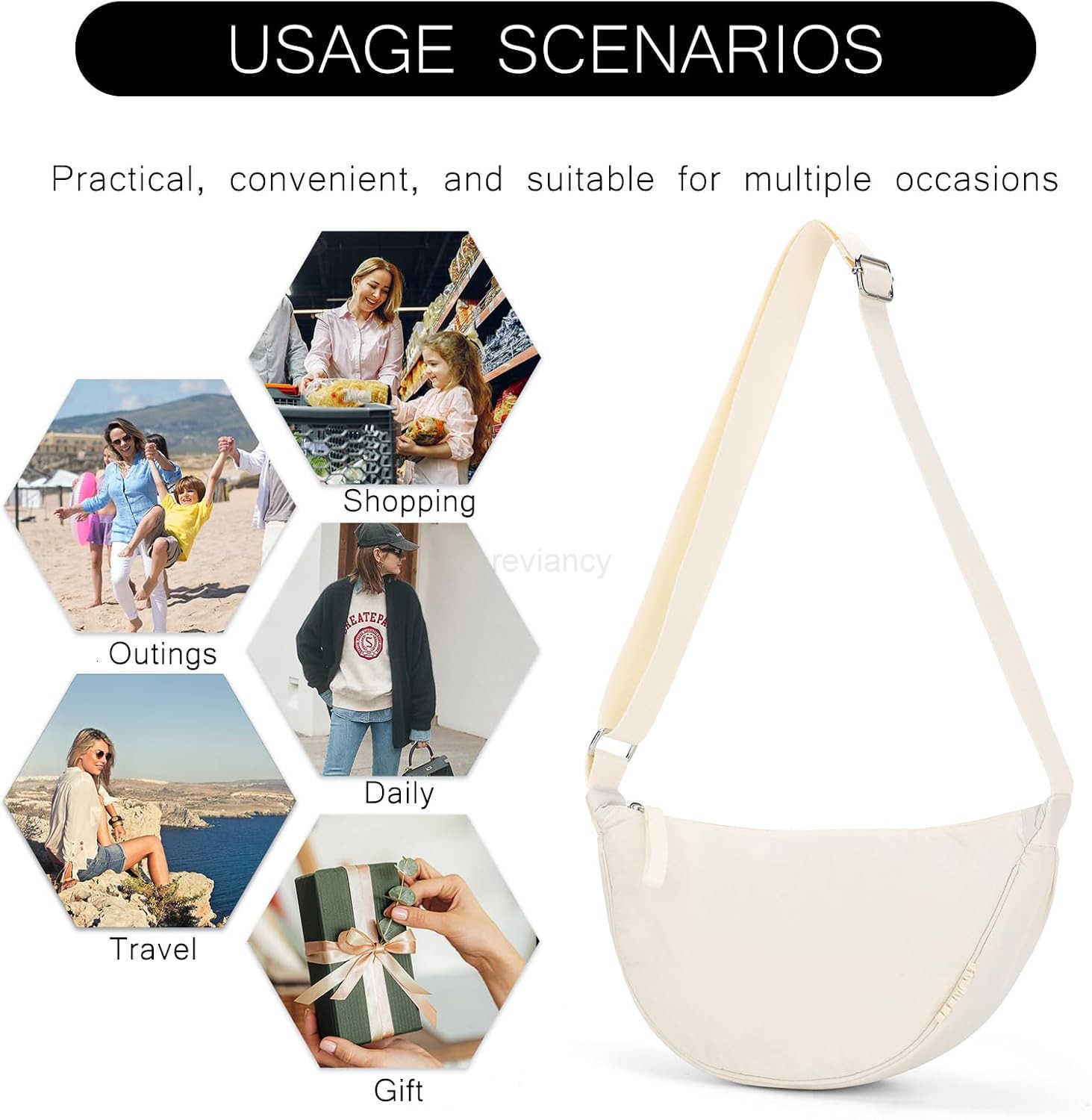Small Nylon Crescent Crossbody Bag for Women Men Trendy Waterproof Crescent Sling Lightweight Travel PursesW250911