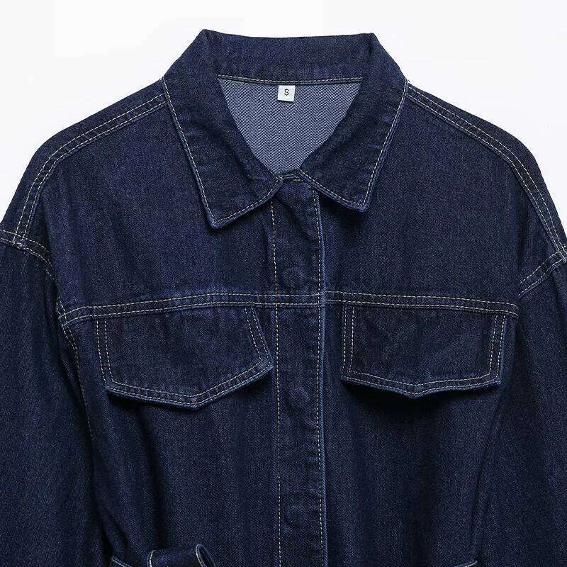 Willshela Women Fashion With Belt Denim Blue Single Breasted Jackets Vintage Lapel Neck Long Sleeves Female Chic Lady Outfits