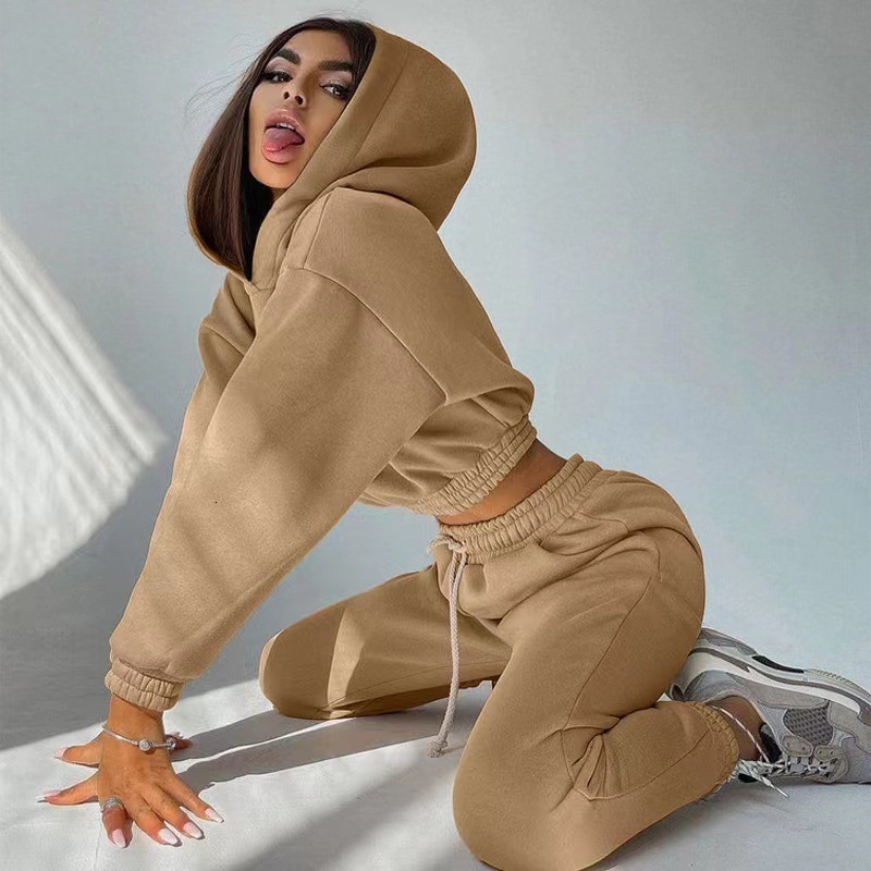 2025 Sports Women's Long sleeved Hooded Sweatshirt Women's Autumn/Winter Wool Two piece Set Women's S Clothing Autumn/Winter New Design