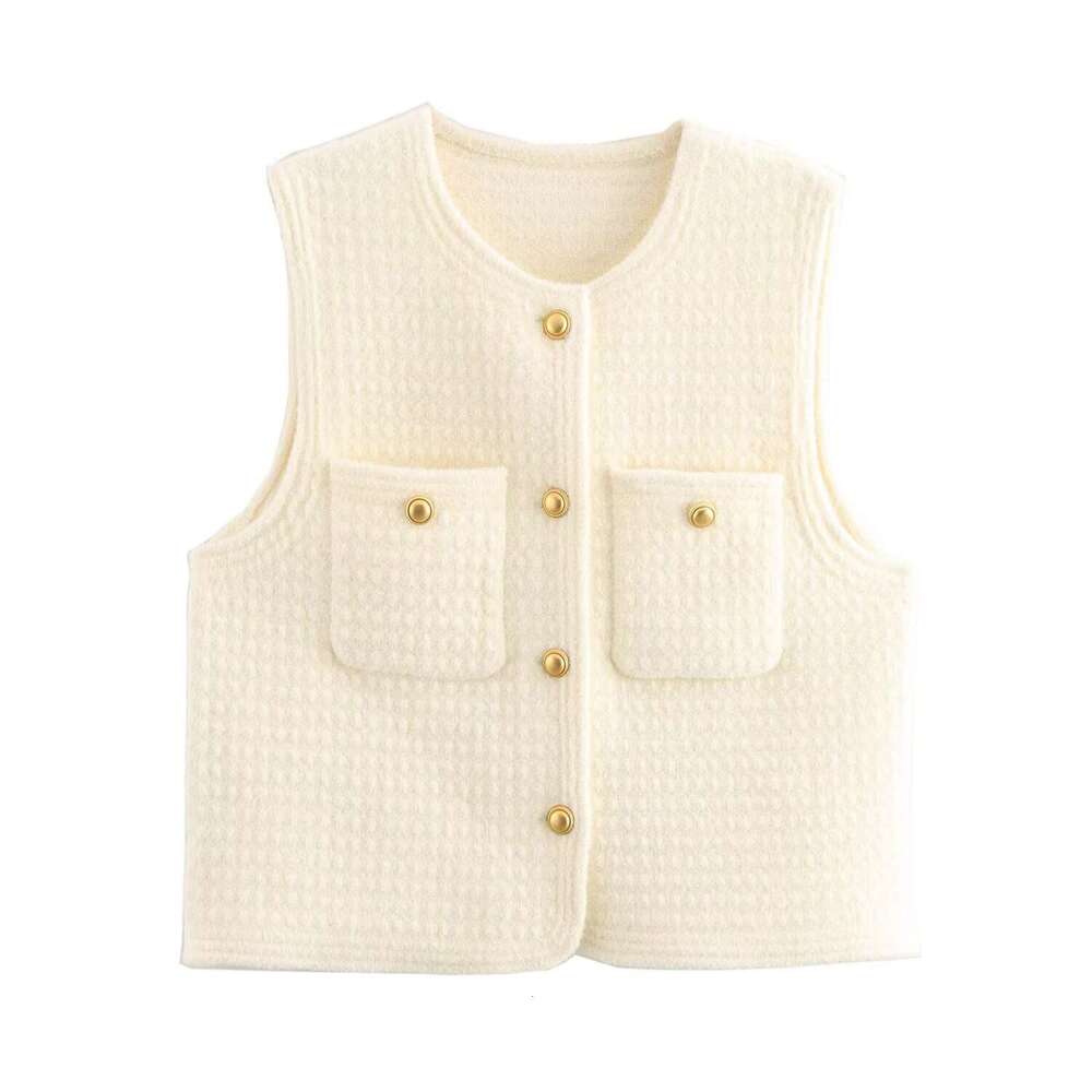 DHEssentials 2025 Autumn New French Style Chic Thickened Plaid Knitted Sleeveless Vest