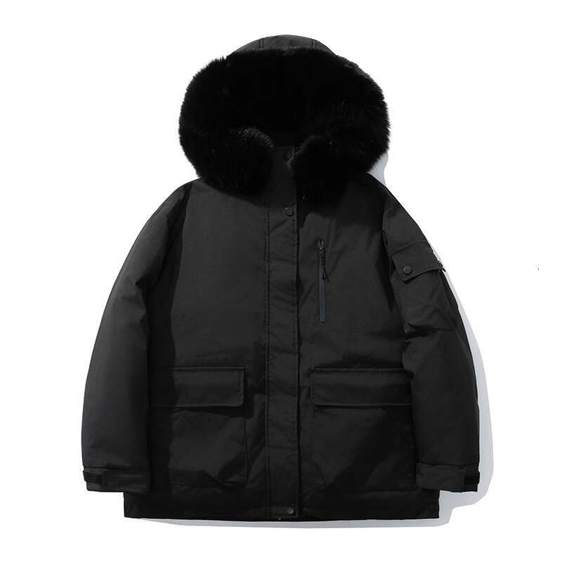 Winter New Women's Short Hooded Down Cotton Jacket with Large Fur Collar Outdoor Parka Coat