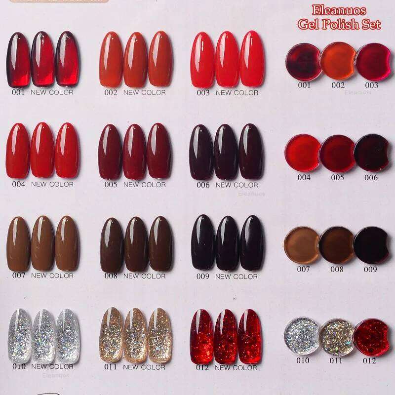 Eleanuos Autumn Winter Red Mixed Gel 12 Color Set Gloss High Quality Durable UV Dia Finish Nail Salon 15Ml Ice Nude