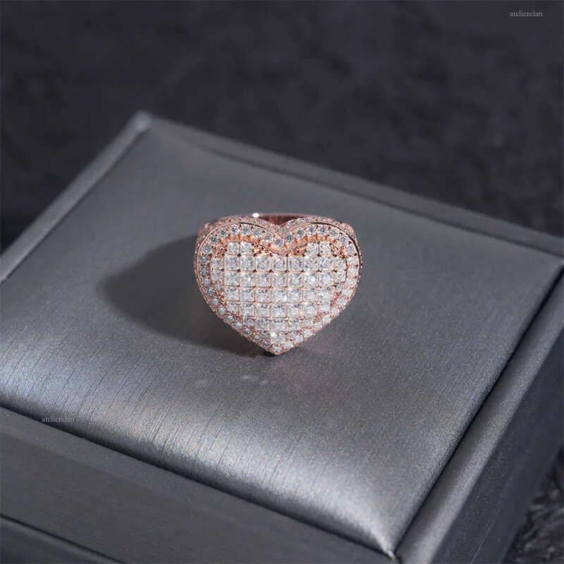 Dia hair hip-hop jewelry heart-shaped full dia moissanite sterling sier trendy brand personalized mens and womens ring