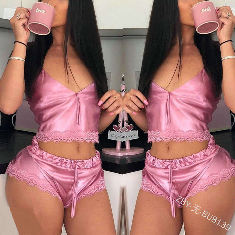 Satin Lace Pajama Set Cami Top & Shorts, Adjustable Fit, Ideal for Lounge & Bedroom Comfort