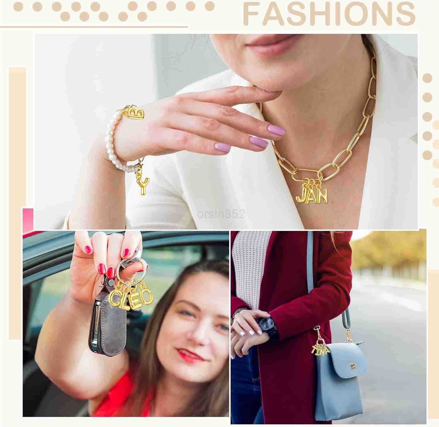 18 K Gold Bubbled A Z Alphabet Pendant Letters for Jewelry Making 3D Bubble Slide Glitter Trendy Letters Chunky Initial Alphabet Women DIY NecklaceW25