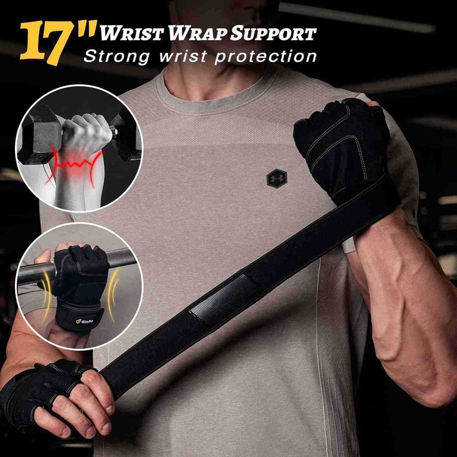 Workout Gloves with Wrist Wrap Support for Women Men Weight Lifting Gloves Fingerless Gym Gloves for Cycling Training PushupW250911