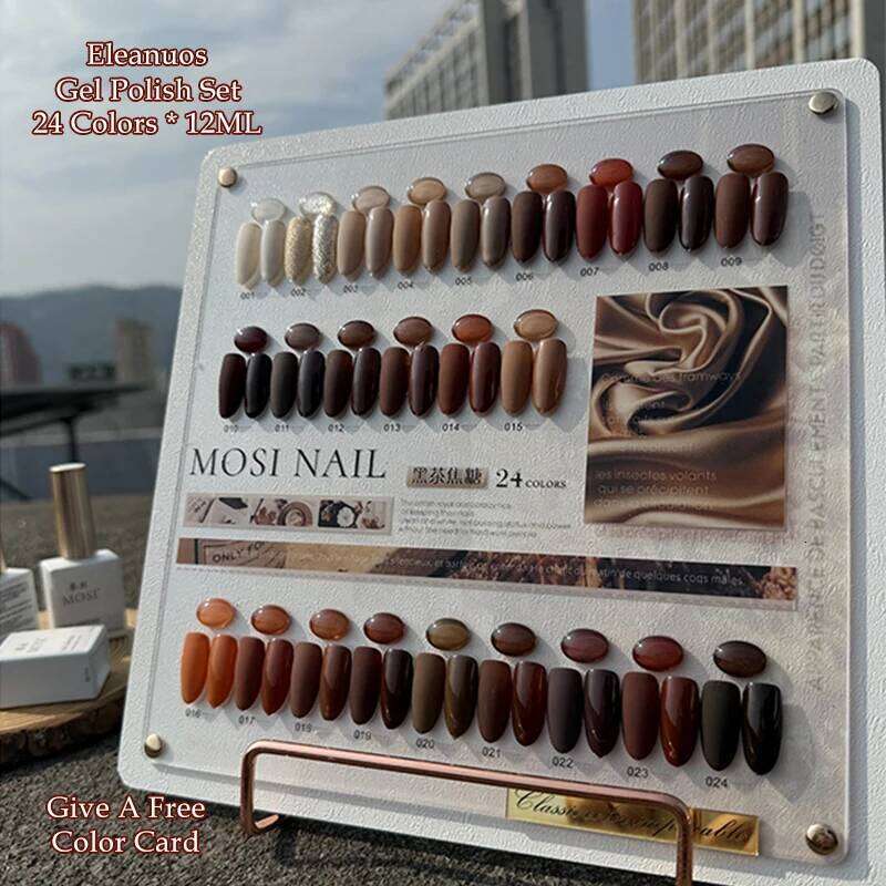 Eleanuos Caramel Polishing 24Pcs Winter Durable UV Varnish Soaking Brown Enhancement Coffee Gel Nail Salon Kit
