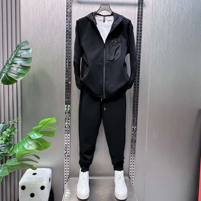 Autumn New Luxury Hooded Casual For Men Fashion Zipper Pocket Trendy Versatile Sweatshirt And Sweatpants Two-Piece Set