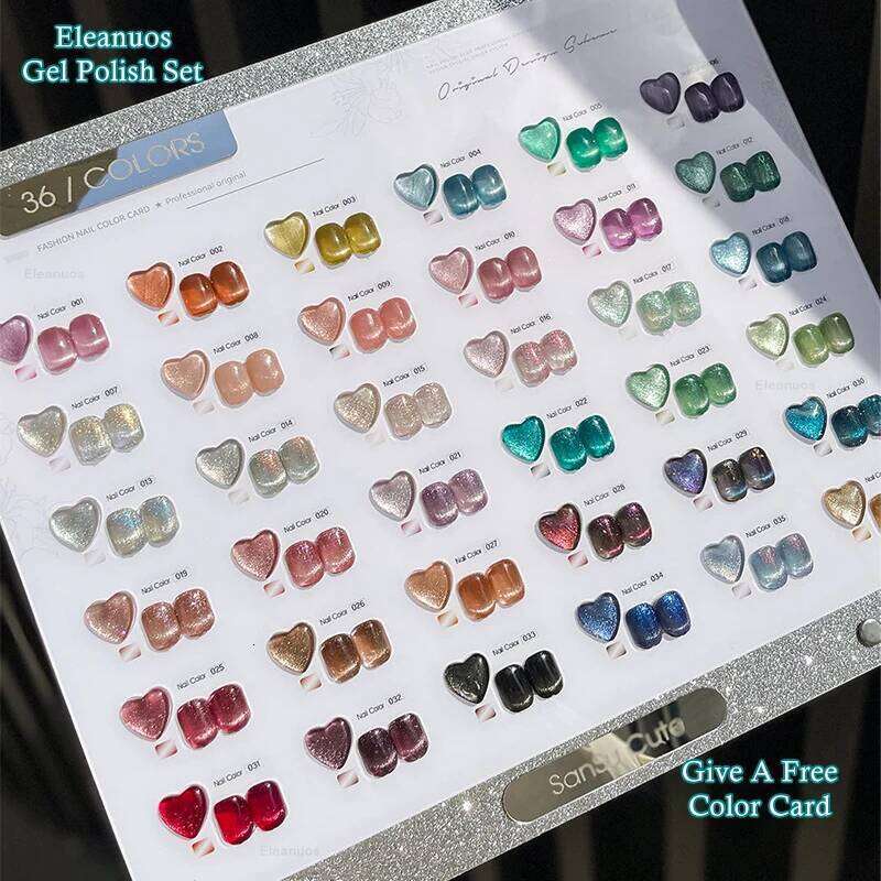Eleanuos New Polishing 36 Color Set Shiny Star Sky Durable Clearcoat Cat's Eye Gel UV LED Soaking Primer Finish