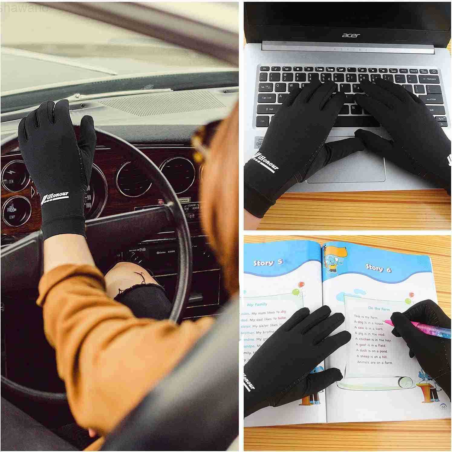 2Pairs Pack Copper Full Finger Compression Gloves Copper Arthritis Gloves for Women Men Relieve Pain from Arthritis Pain Swelling and Rheumatoid and E