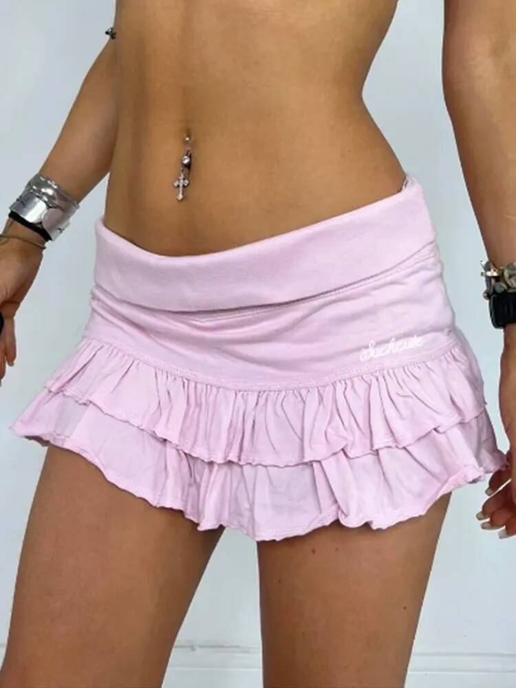 Mooyufo Sweet Solid Pleated Super Mini Skirt Preppy Atyle Sexy Slim Low-Waisted Skirts Women 2024 Summer Fashion Streetwear Lady dongdumaoyi