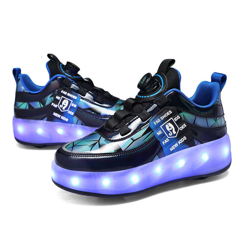 2025 Free shipping designer Children's Roller Double Wheel Girls' Breathable LED Light Shoes USB Charging Outdoor Sports Skates