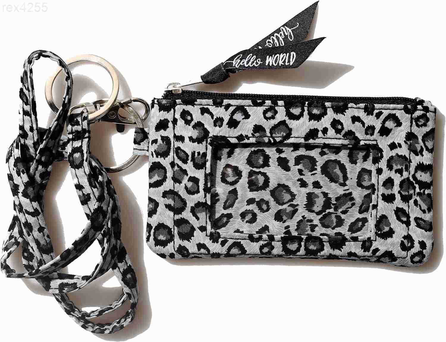 Case Wallet with Lanyard Womens Fashion ID Holder Keychain Leopard GreyW250911