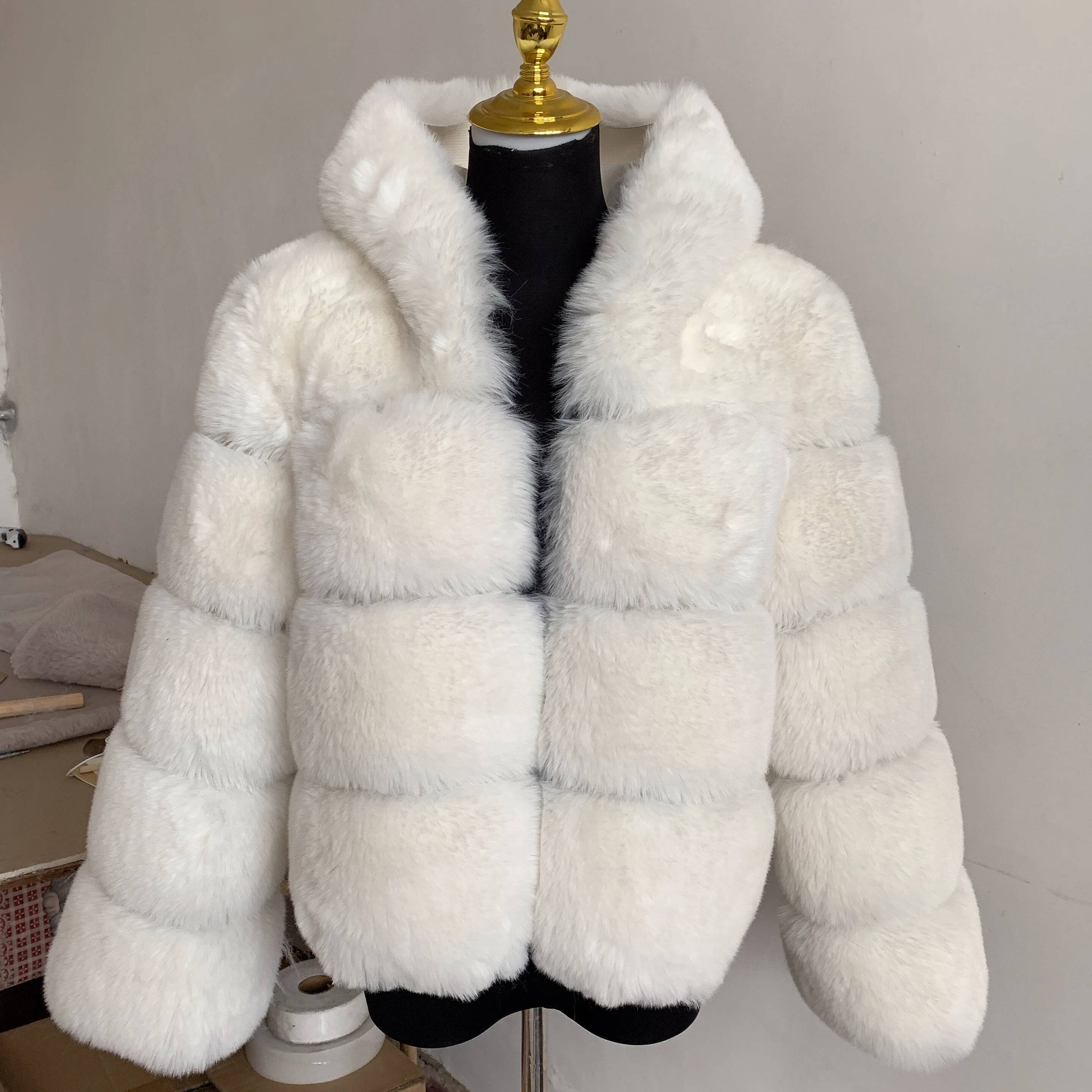 2022 Winter Warm Fake fox hooded Thick Faux Fur Hooded Jacket women's winter faux fur coat High Quality