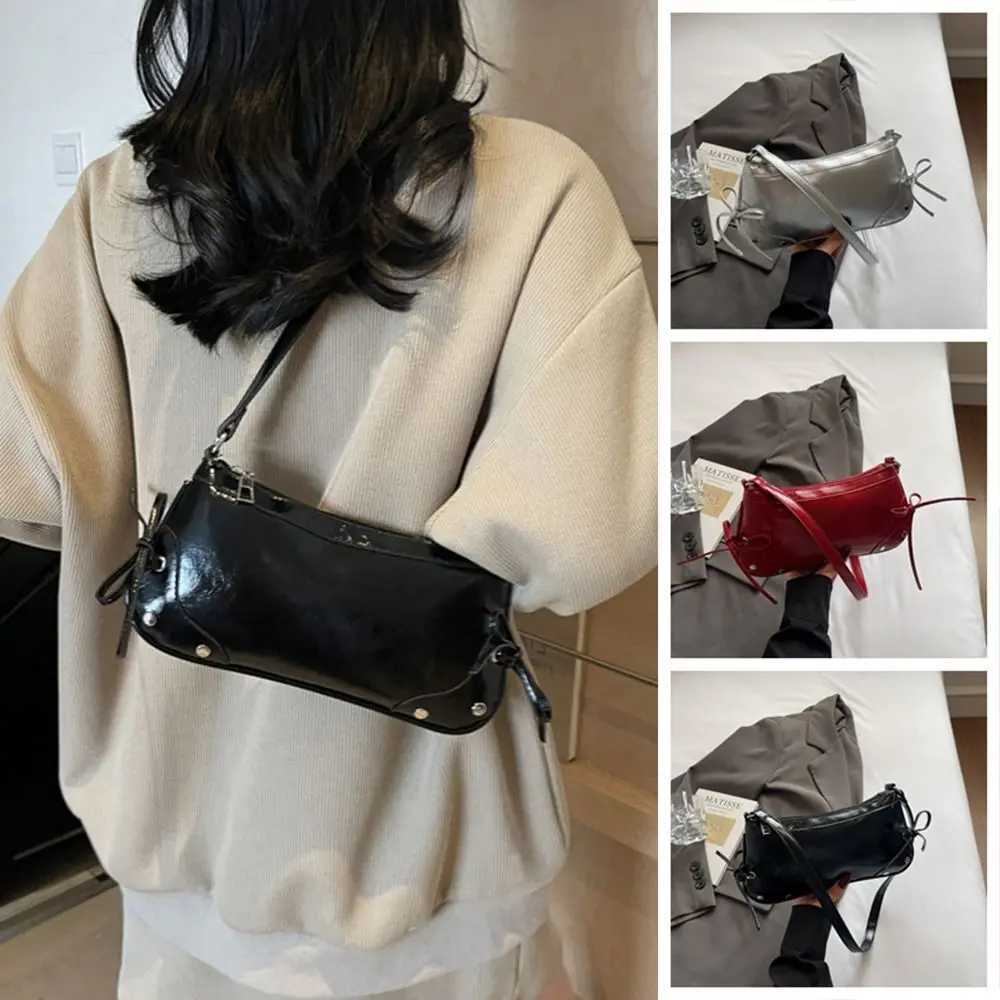 Fashion Solid Color Shoulder Bag Designer Bow Tie Armpit Bag Y2K PU Leather Women Handbag Girls W250911