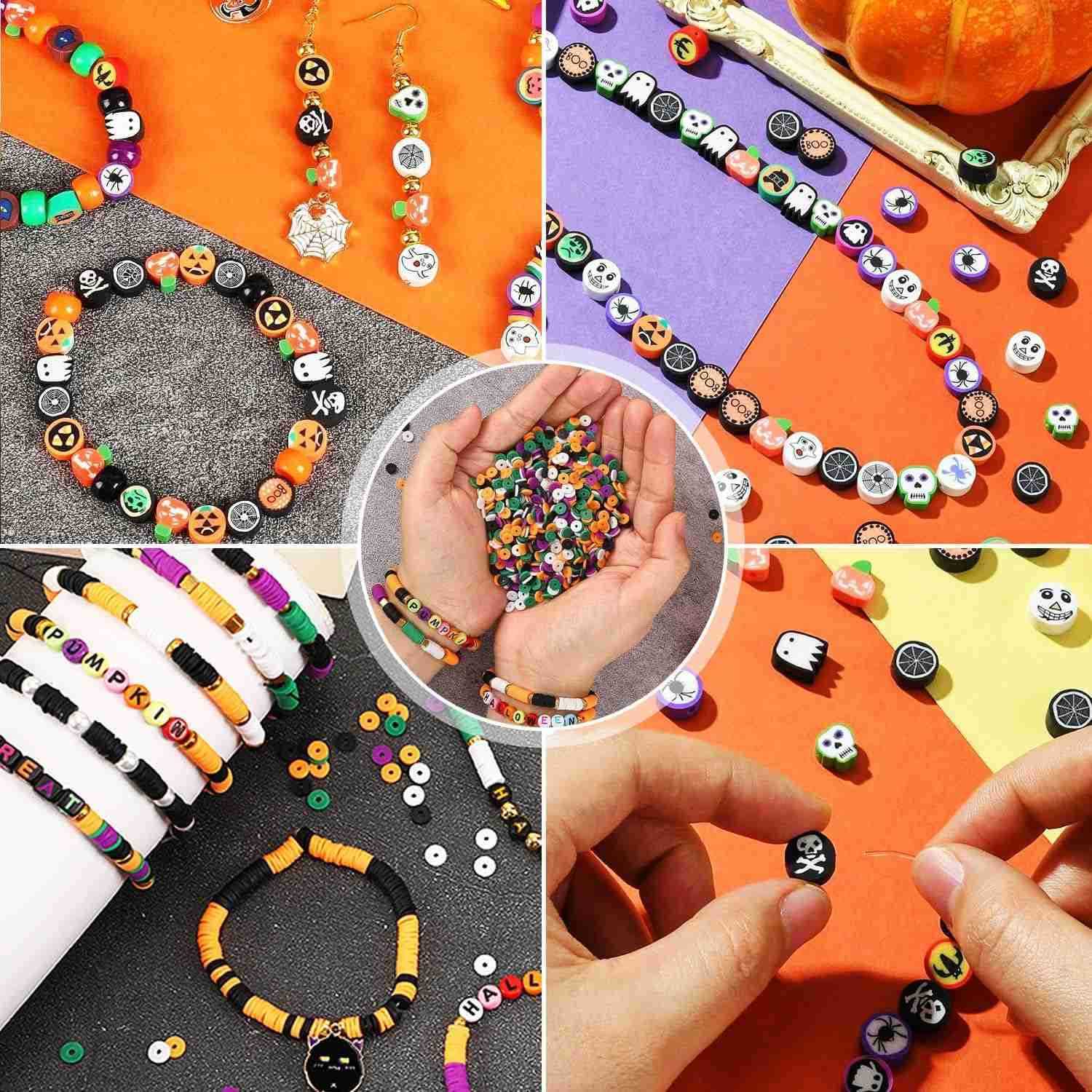 1480pcs Halloween Polymer Clay Beads Charms Friendship Necklace Earring Jewelry Making kit Accessories for Arts Crafts DIY Birthday Gifts for Women Gi