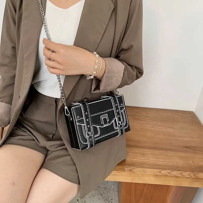 Black and White Box Design Women Casual Purses and Handbags Fashion Clutch Bag Shoulder Chain Bag 2023 Crossbody Bag Pu Leather W250911