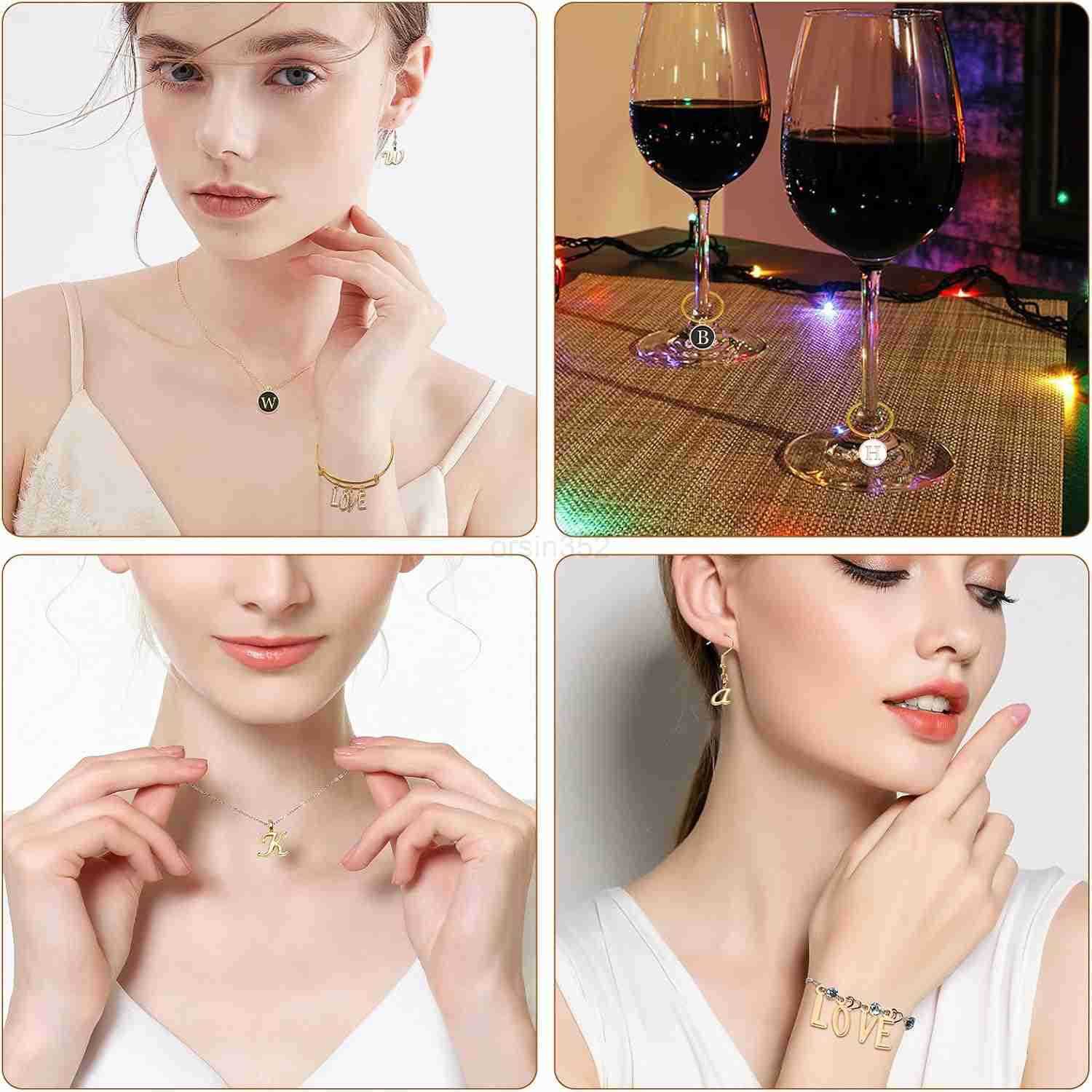 156Pcs6 Sets Letter Charms Letter Charms 3 Styles AZ Initial Alphabet Metal Charms with 200Pcs Open Jump Rings for Earrings Necklace Jewelry Making KW