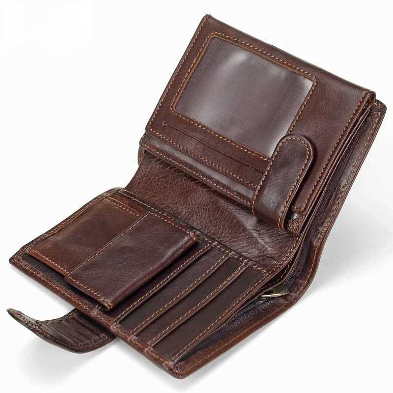 New Men Wallet Cowhide Genuine Leather Wallets Coin Purse Clutch Hasp Open Top Quality Retro Short Wallet Multi Cards Slots W250911