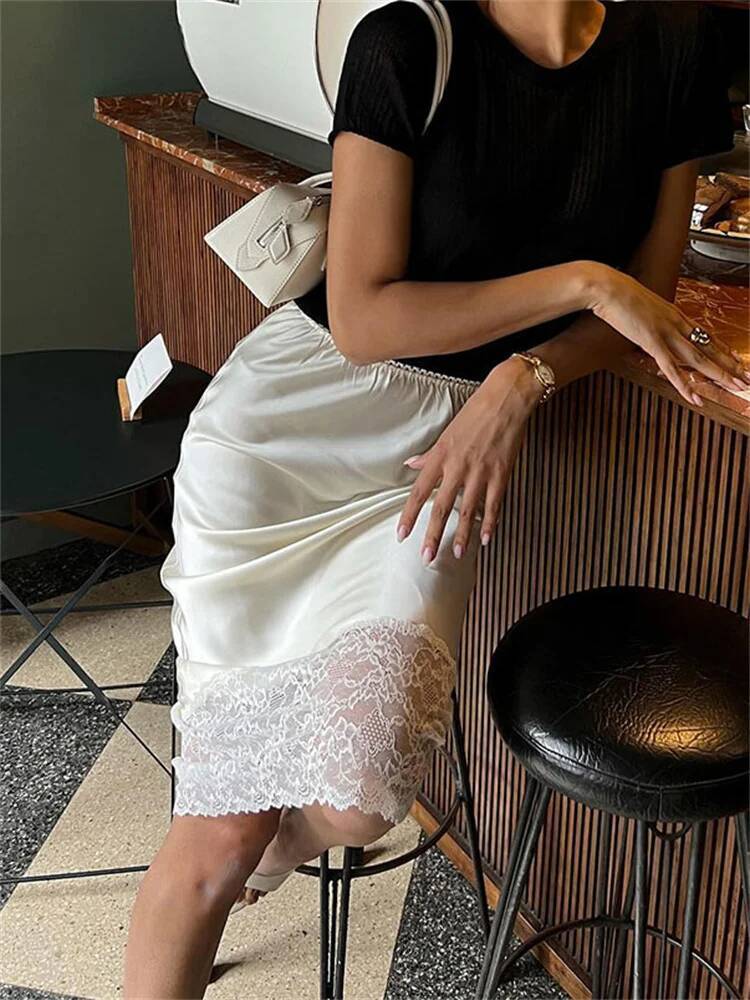 Tossy White Casual Lace Long For Women Slim High Waist Patchwork Elegant Commute Clothes Summer 2025 Female Maxi Skirt New dongdumaoyi