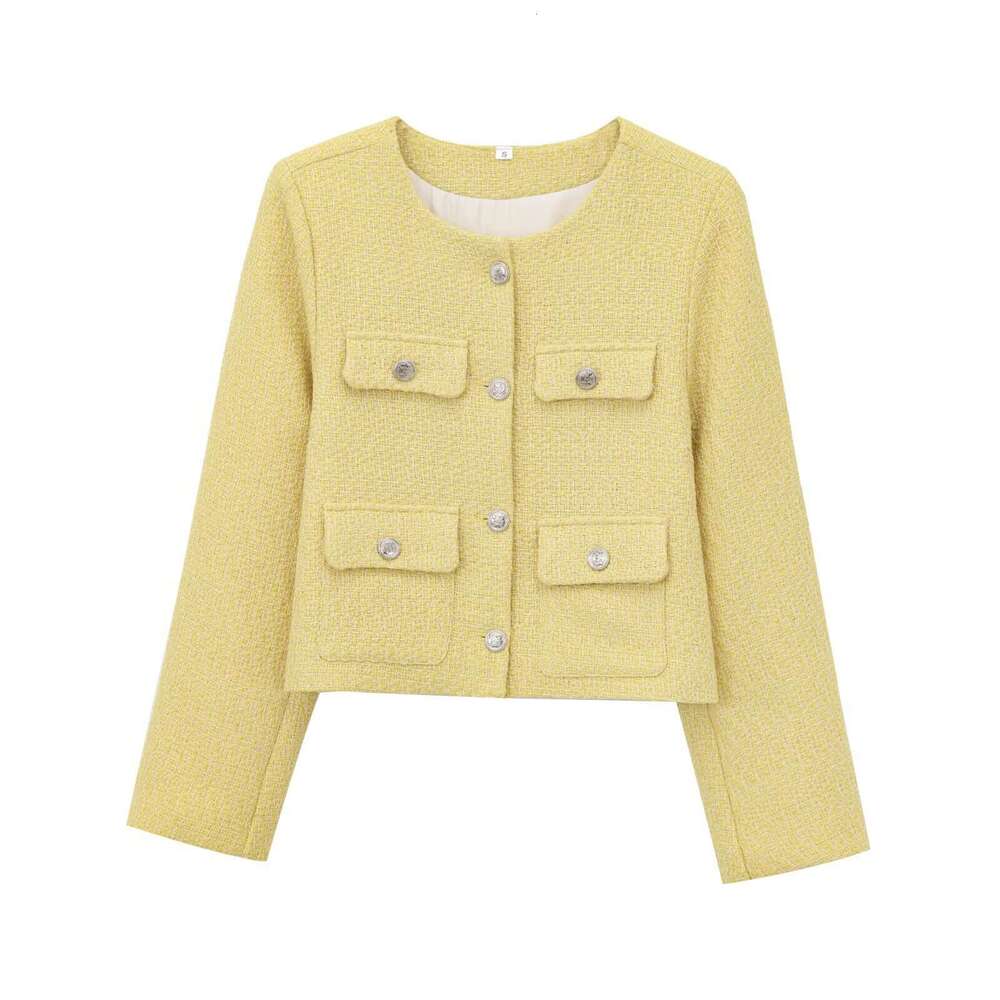 DHEssentials Z Women's Clothing 2025 Spring New Textured Shoulder Pads Round Neck Long Sleeve Little Chanel Style Jacket 1202416