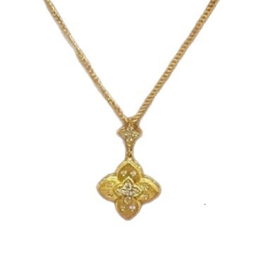 Luxury Brand Designer Jewelry Vintage Second-Hand Light Luxury Retro Exquisite Brushed Diamond-Encrusted Four-Leaf Clover Necklace National Style Vers