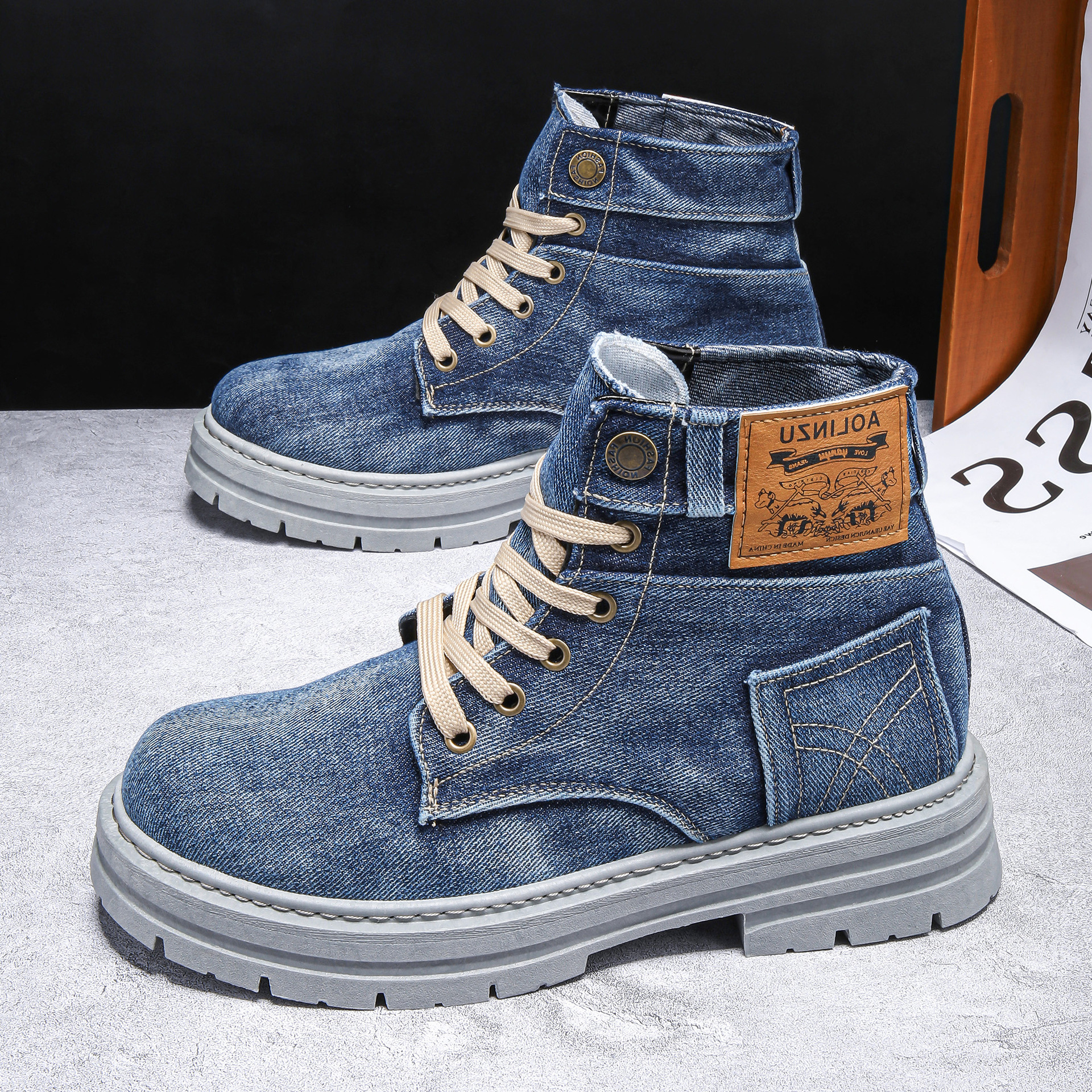 Casual designer boots Comfort Denim martin style High-tops boot Breathable material Summer Autumn Non-slip soles Outdoor mens sneakers Size 39-48