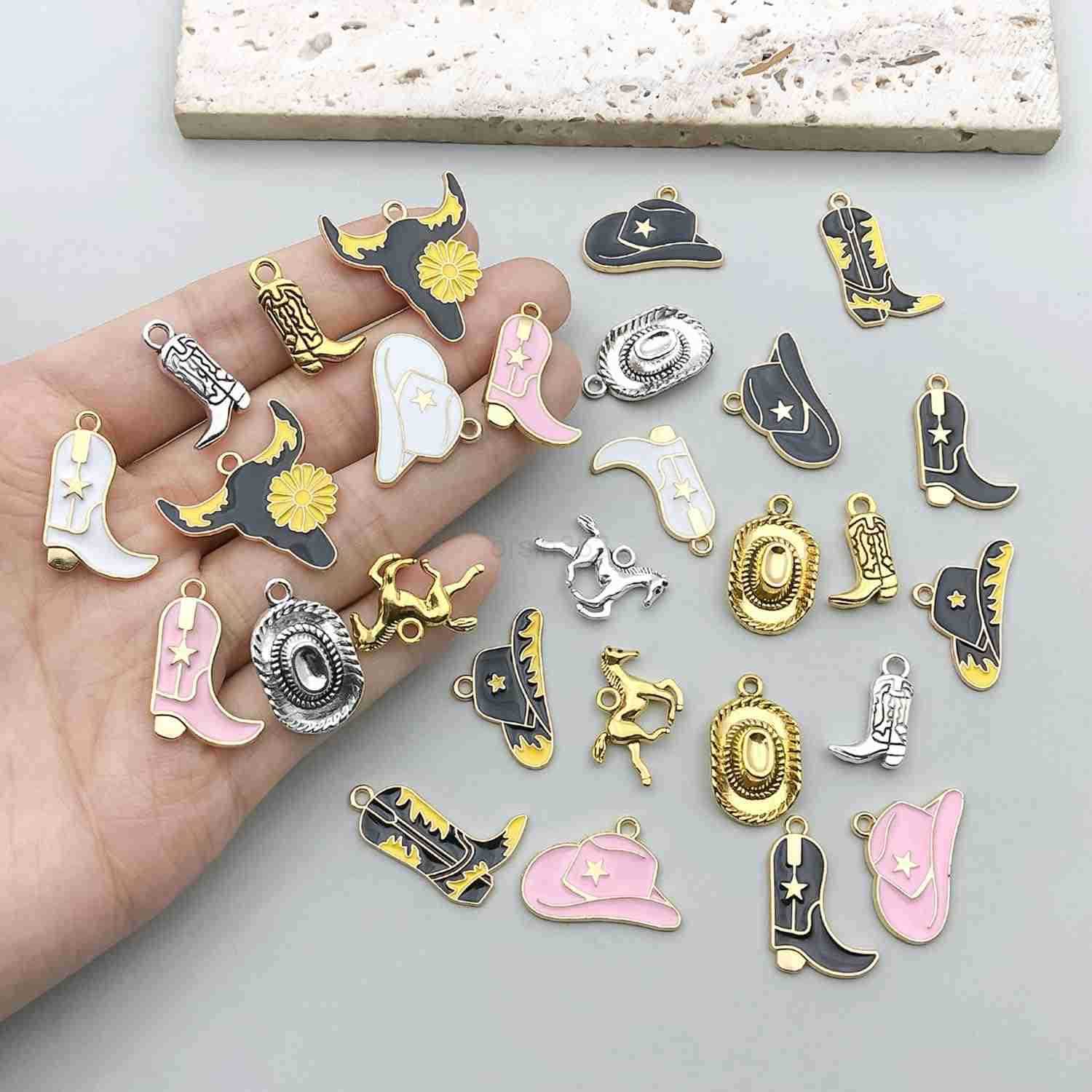 30pcs Western Cowboy Charms for Jewelry Making Alloy Boot Gun Cowboy Boot Hat Horse Cactus Charms Pendants for Necklace Earrings Keychain Fathers Day 