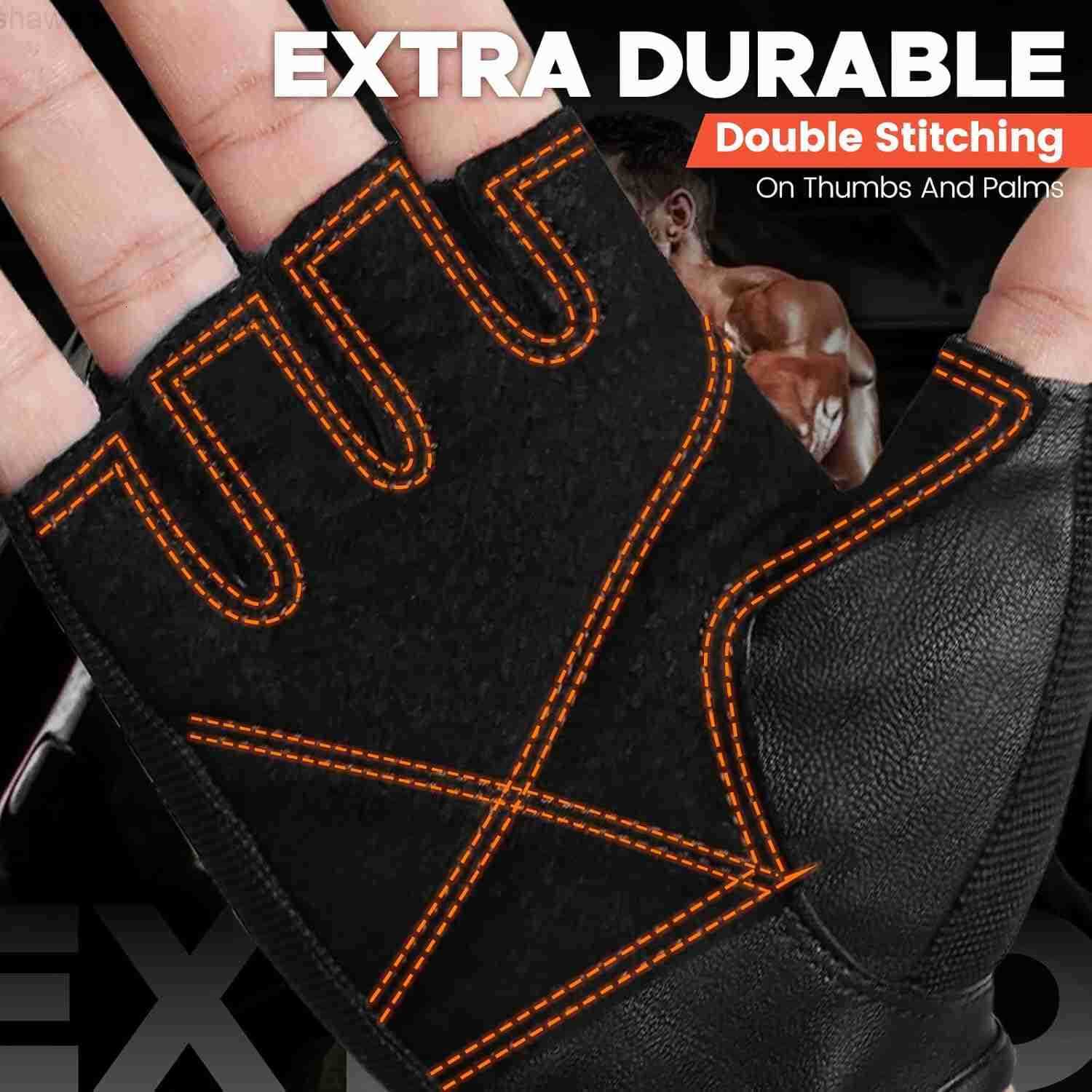 Weight Lifting Gym Gloves with AntiSlip Leather Palm for Workout Exercise Training Fitness and Bodybuilding for Men WomenW250911