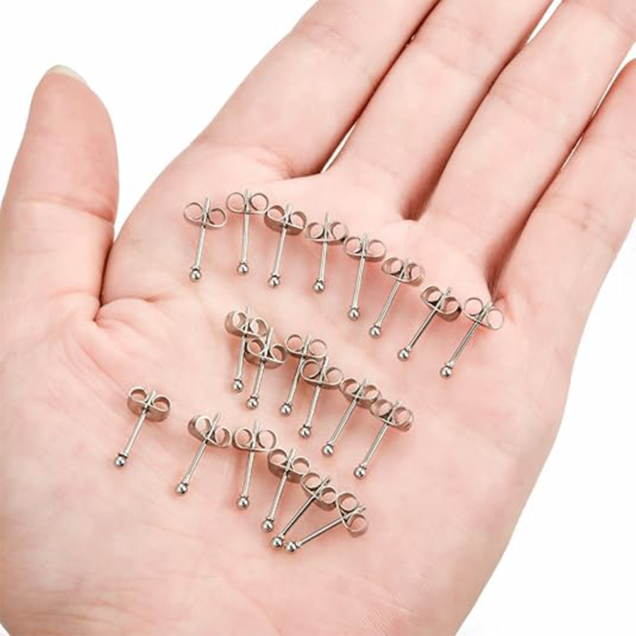 10 Pairs 20G 2mm Tiny Stud Earrings 316L Stainless Steel Small Ball Earring Set For Men Women Rose Silver Tone