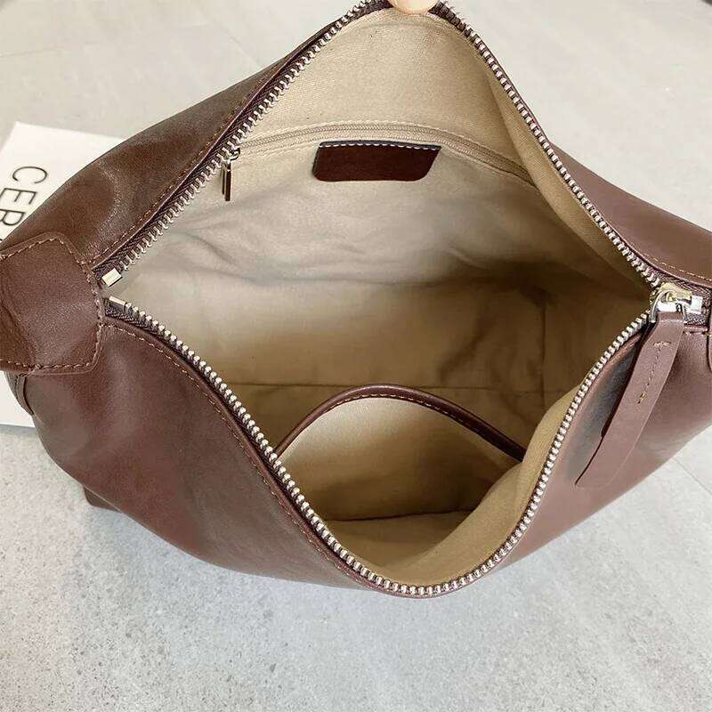Women's Cowhide Genuine Leather Shoulder Bag Female Designer Retro Handbags Ladies Commuting Large Capacity Hobos Bags