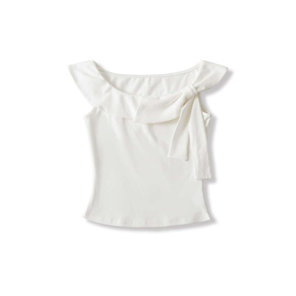 DHEssentials Summer New French Style Sweet Little Girl Three-Way Bowknot Off-Shoulder Short Sleeve T-Shirt