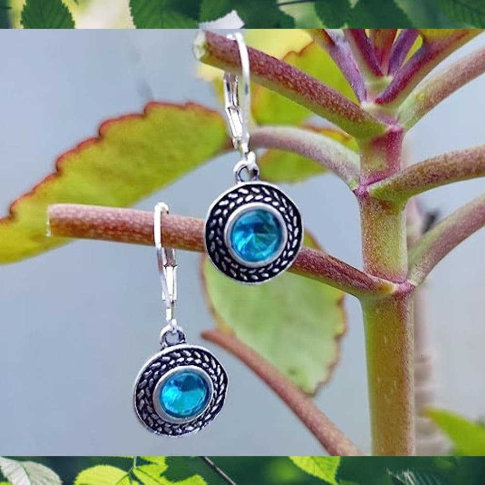 Handmade Crystal Leverback Earrings for Women 925 Sterling Silver Dangle Earring with Charm Pierced Lightweight Dangling Bohemian Small Hoop EarringW2