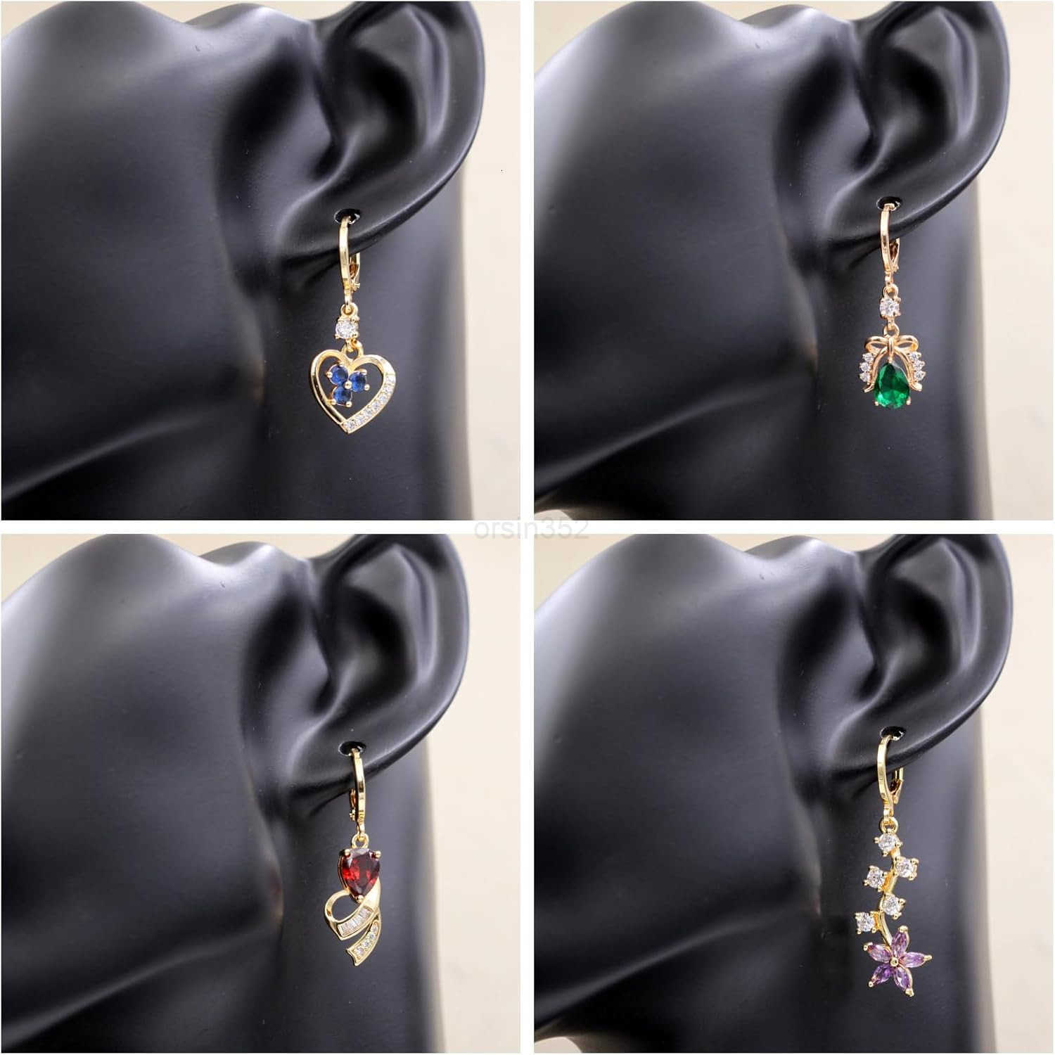 18K Gold Plated 4 Pairs Drop Dangle Earrings Set for Women FlowerHeartAnimalPearl Drop earrings Hypoallergenic Cubic Zirconia Earrings Lightweight Par