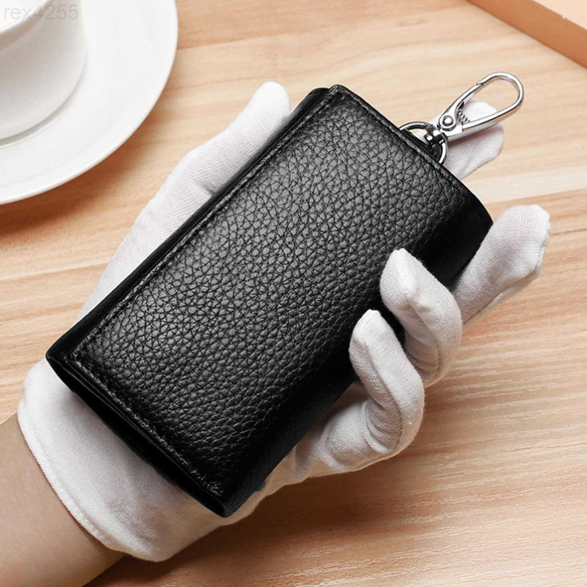 Leather Key Case Wallet Keychain Key Holder 6 Hanging Buckle Hooks Snap ClosureW250911