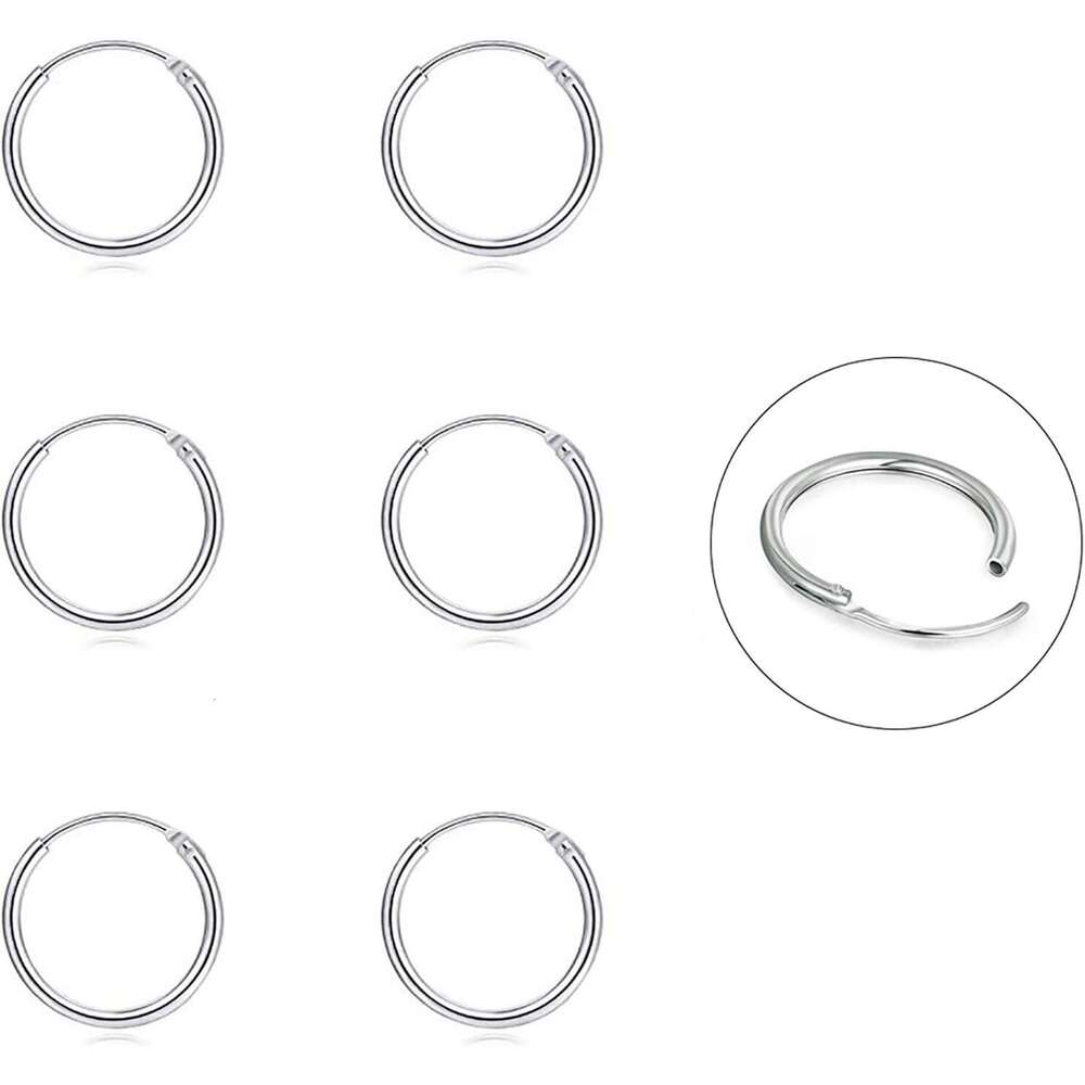 Earrings- Cartilage Endless Small Hoop Set for Women Men, 3 Pairs of Hypoallergenic Sterling Sier Tragus Earrings Nose Lip Rings