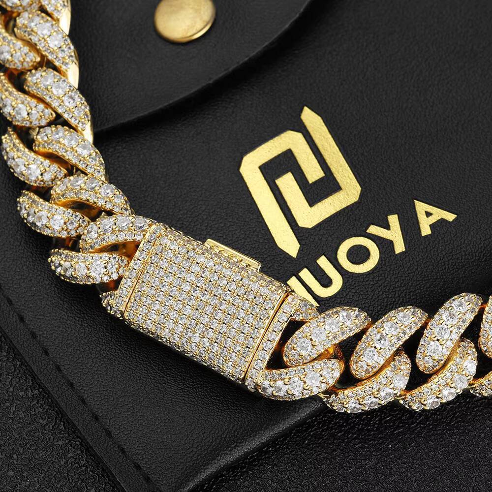 Hip Hop Jewelry for Men 15mm 3 Row Iced Out Diamond Cuban Chain Necklace White Gold Plated Miami Cuban Link Chain