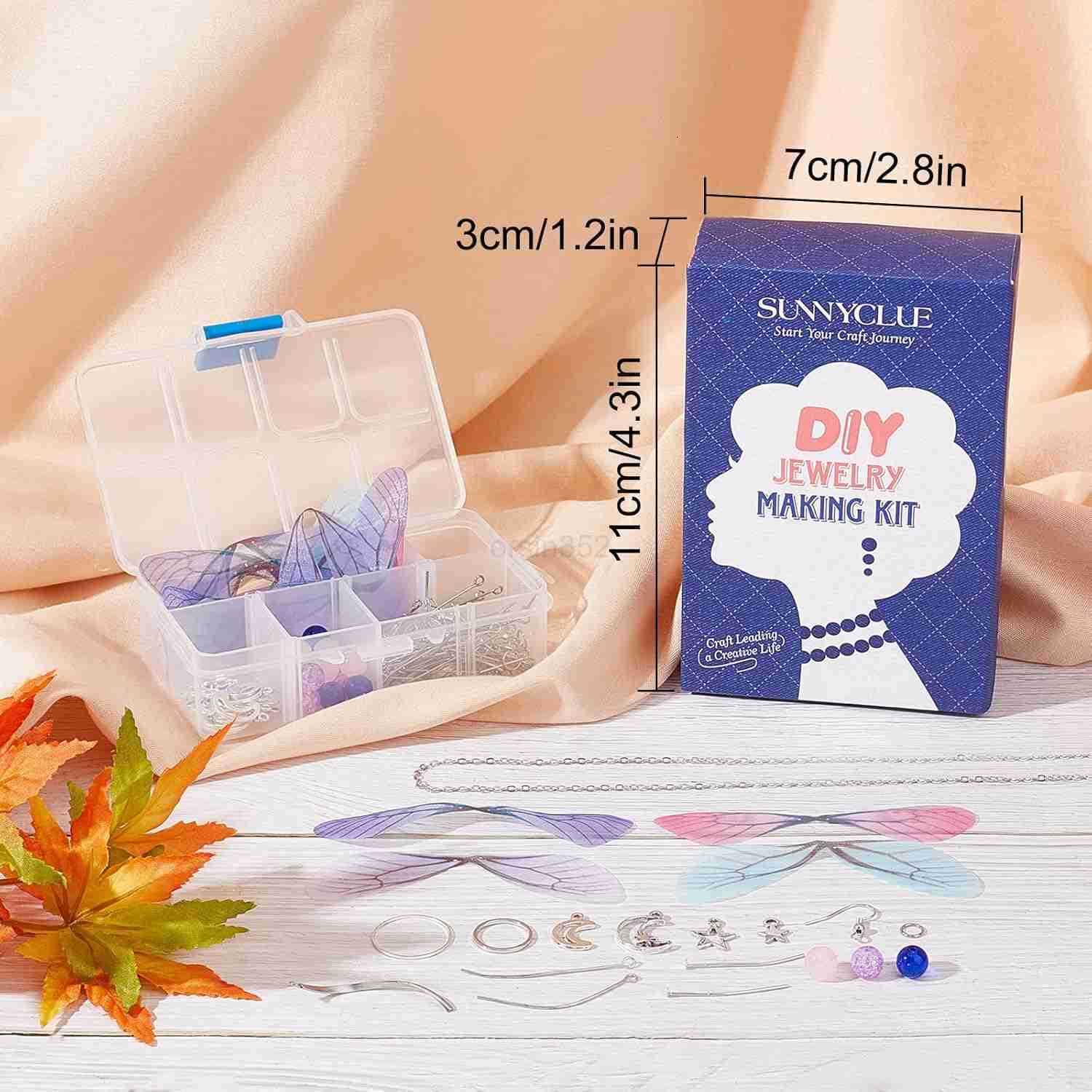 1 Box DIY 10 Pairs Butterfly Dragonfly Wing Earring Making Kits Moon Star Charms Fabric Wings Decoration Glass Beads with Jump Rings for Handmade Earr