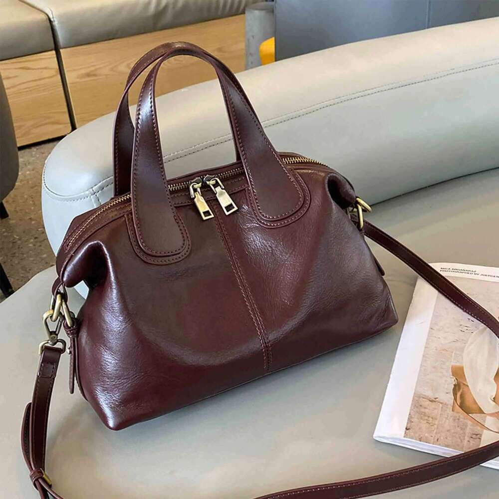 MS Genuine Leather Woman Bags Retro Shoulder Handbag Vintage Lady Messenger Casual Tote Crossbody Purses Black 2023 New