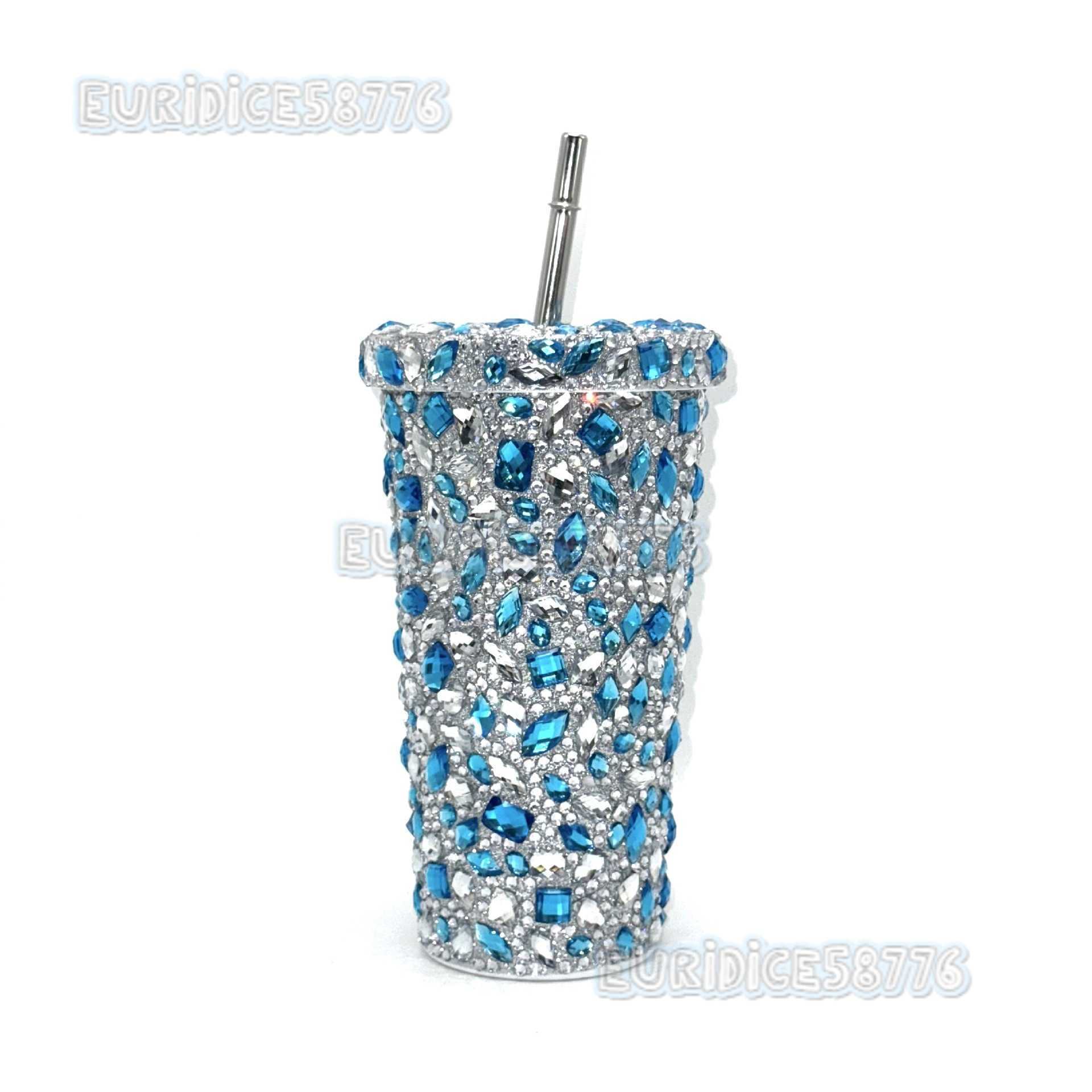 New Large Diamond Insulated Water Cup Doublelayer Straw Cup Beverage Cup Drinking Cup H250911