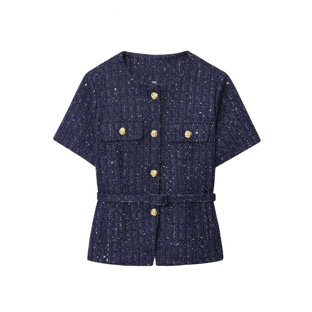 DHEssentials INS2025 Spring Summer New Women's Elegant Belted Metallic Thread Texture Little Chanel Style Jacket