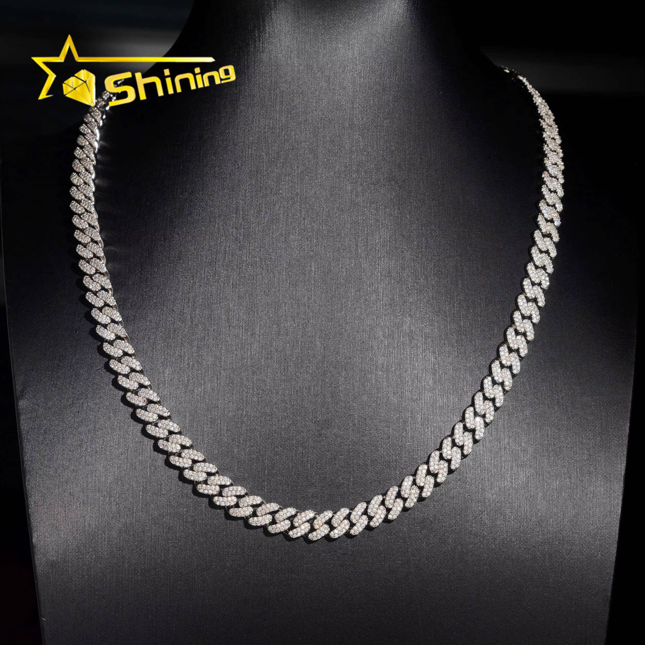 Pass Diamond Tester Hip Hop Jewelry 8mm 2 Rows Solid 925 Sterling Silver Iced Out VVS Moissanite Cuban Link Chain Men Necklace